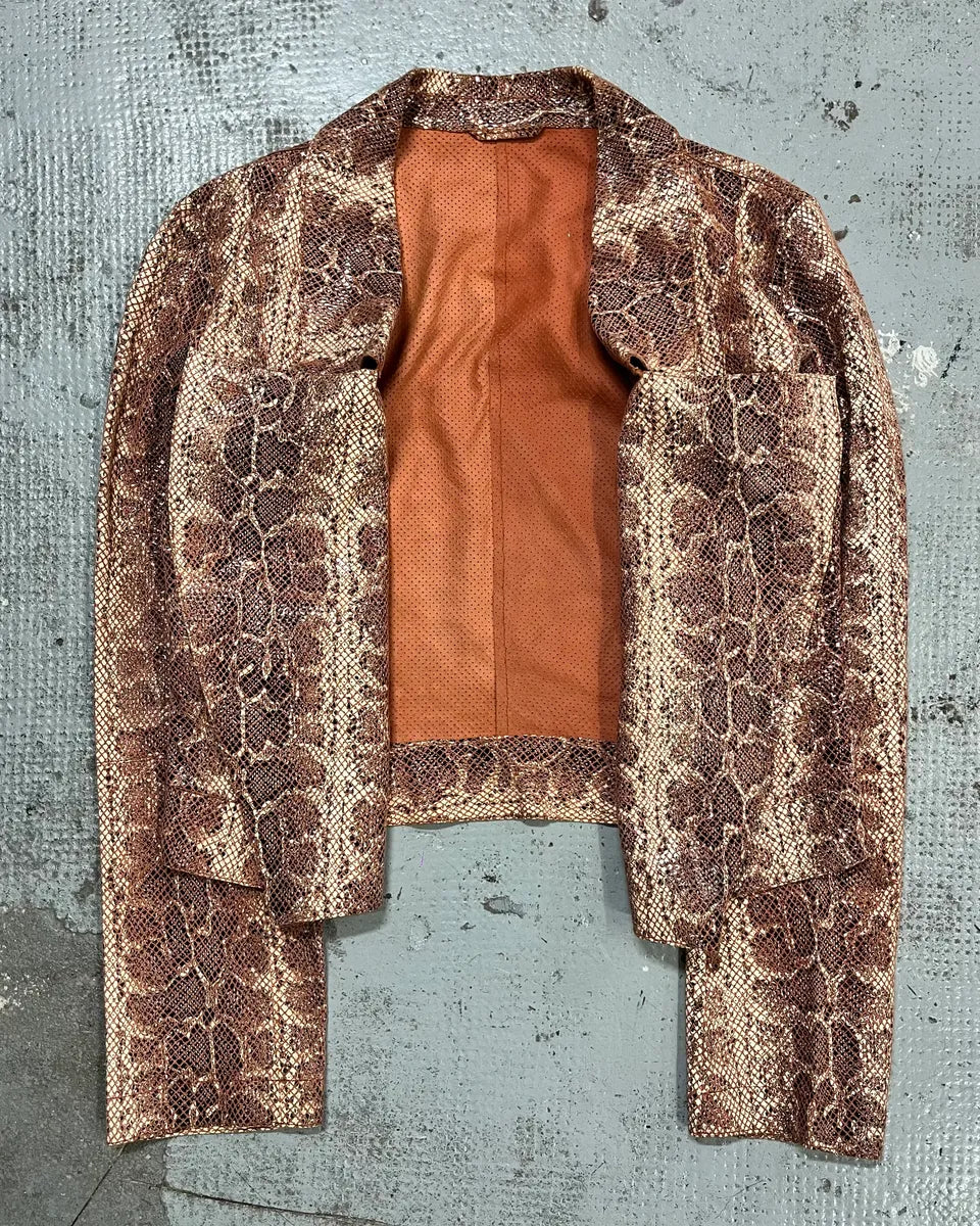 AW2019 Emporio Armani Snakeskin Effect Pink Leather Jacket JVaHcWy 7