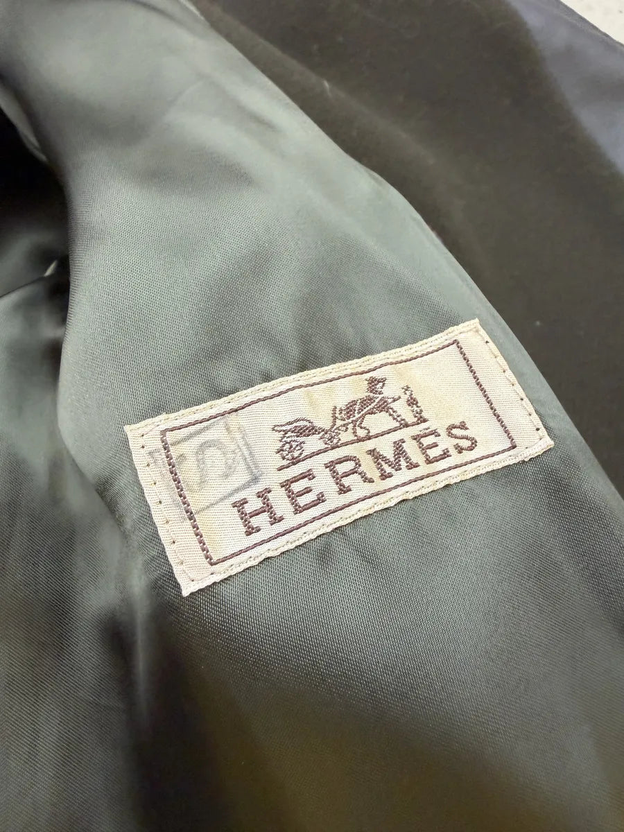 AW2019 Hermès Dark Green Wool & Leather Long Caban Jacket SjXQjEn 13