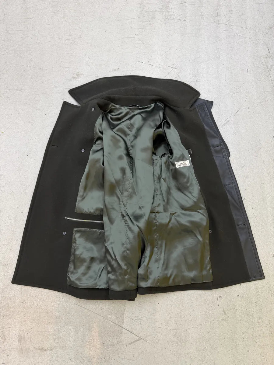 AW2019 Hermès Dark Green Wool & Leather Long Caban Jacket SjXQjEn 14