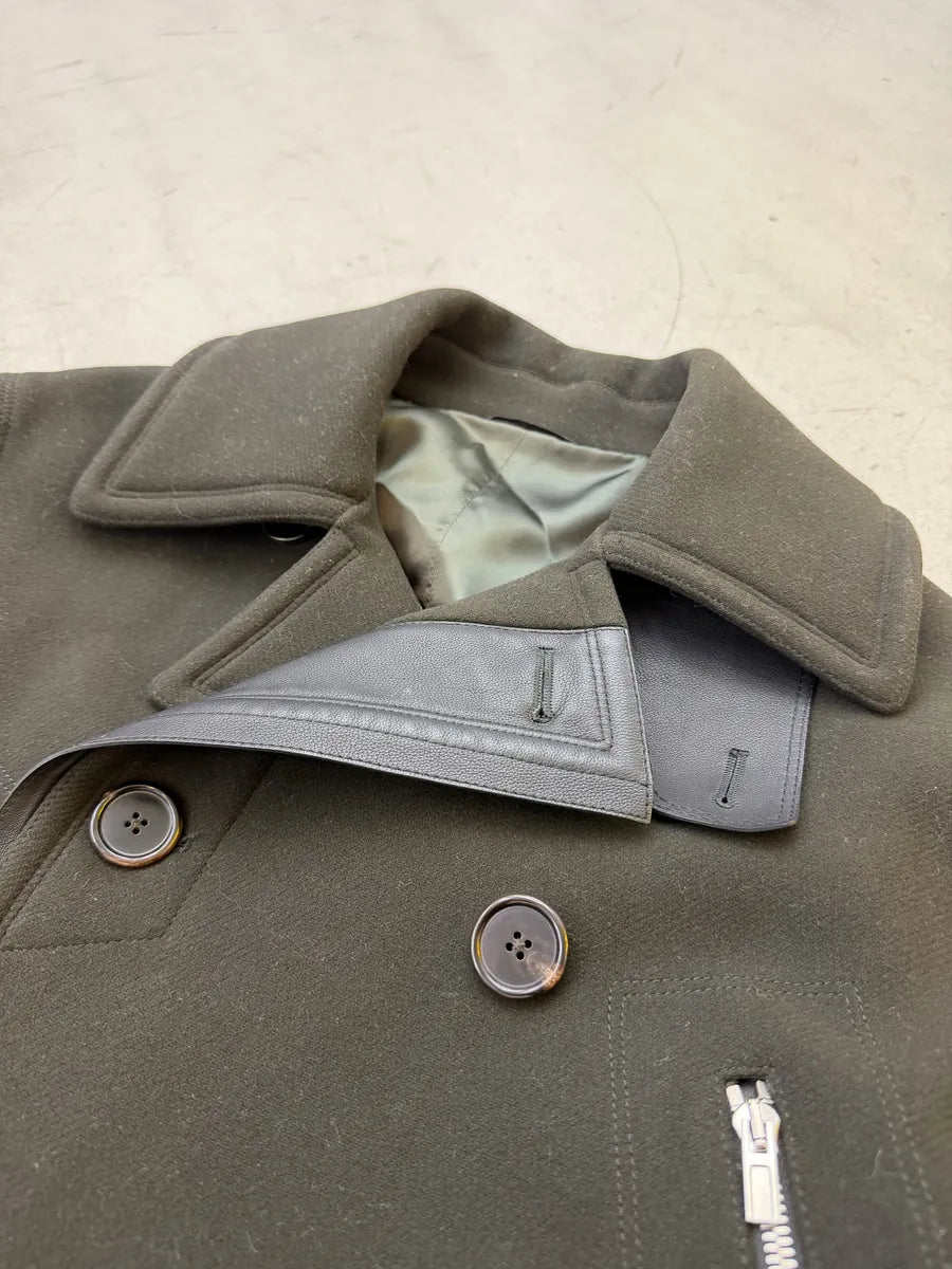 AW2019 Hermès Dark Green Wool & Leather Long Caban Jacket SjXQjEn 4