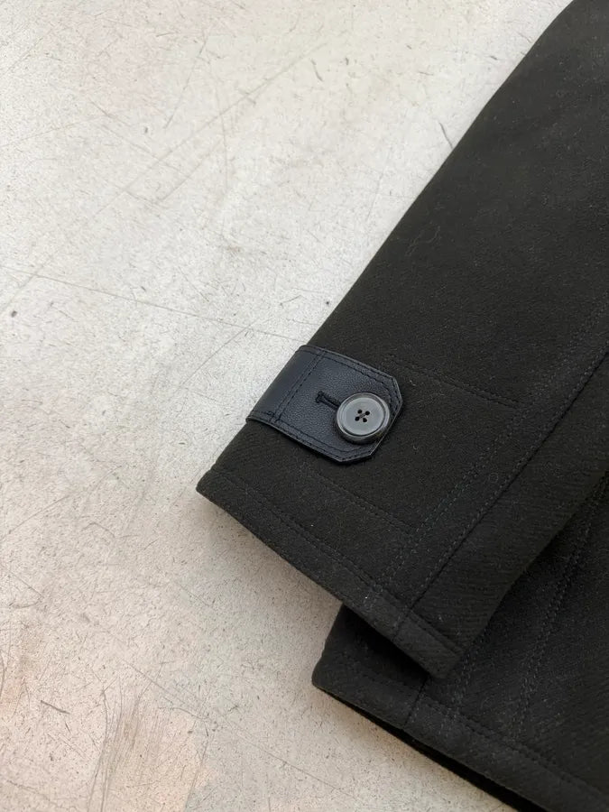 AW2019 Hermès Forest Green Wool & Black Leather Caban Jacket oGVUInh 11
