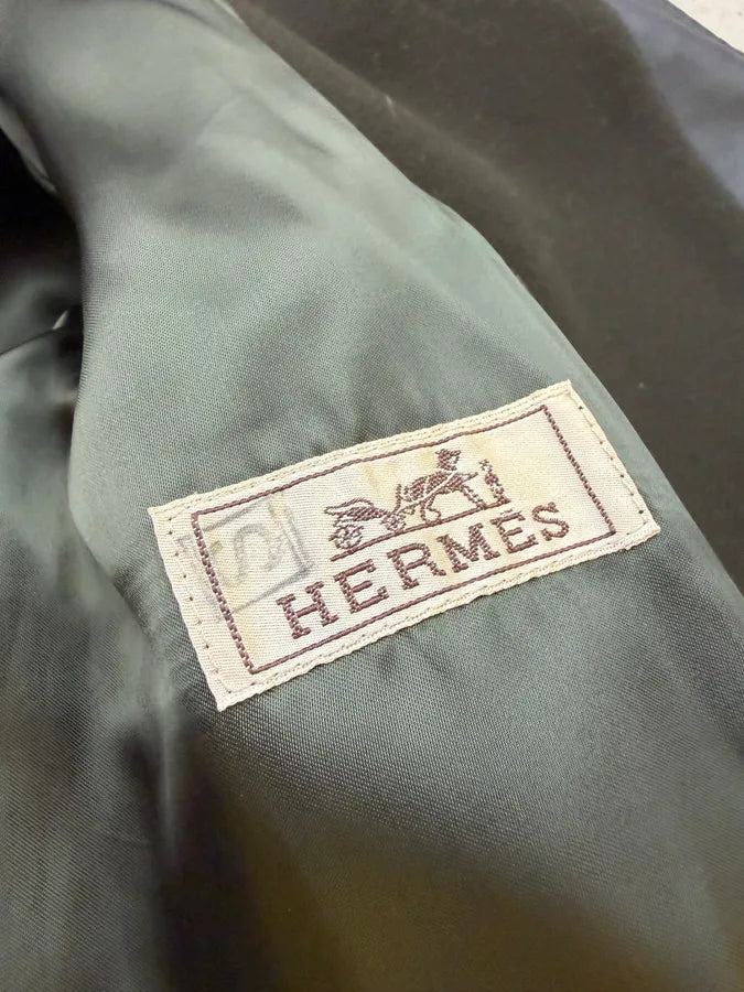 AW2019 Hermès Forest Green Wool & Black Leather Caban Jacket oGVUInh 14