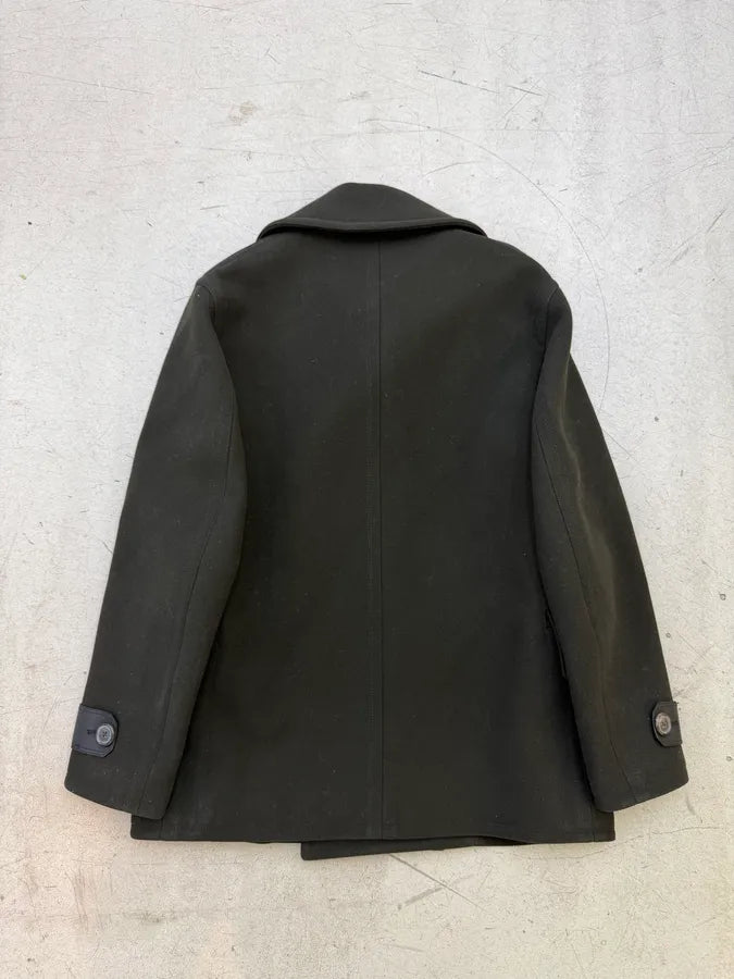 AW2019 Hermès Forest Green Wool & Black Leather Caban Jacket oGVUInh 2