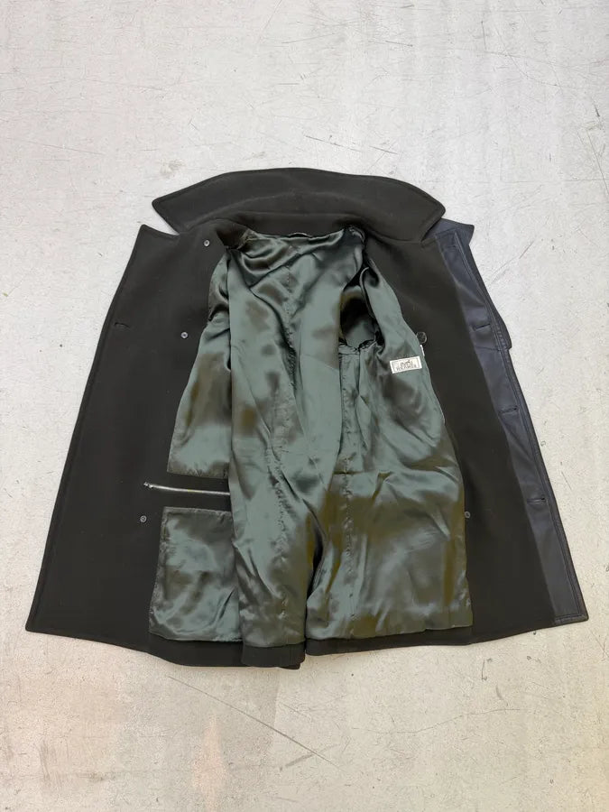 AW2019 Hermès Forest Green Wool & Black Leather Caban Jacket oGVUInh 5