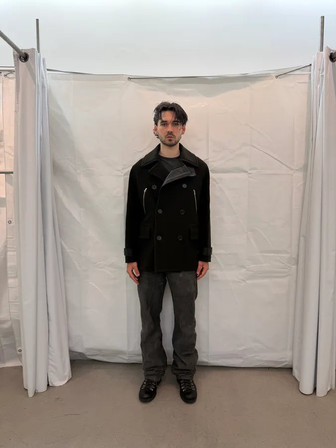 AW2019 Hermès Forest Green Wool & Black Leather Caban Jacket oGVUInh 6