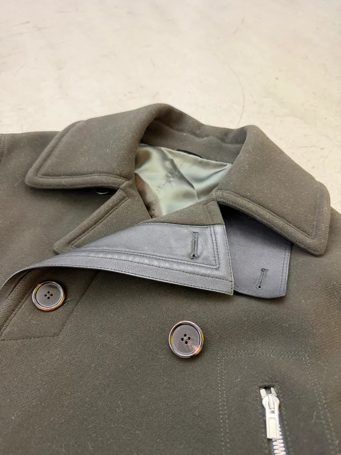 AW2019 Hermès Forest Green Wool & Black Leather Caban Jacket oGVUInh 9