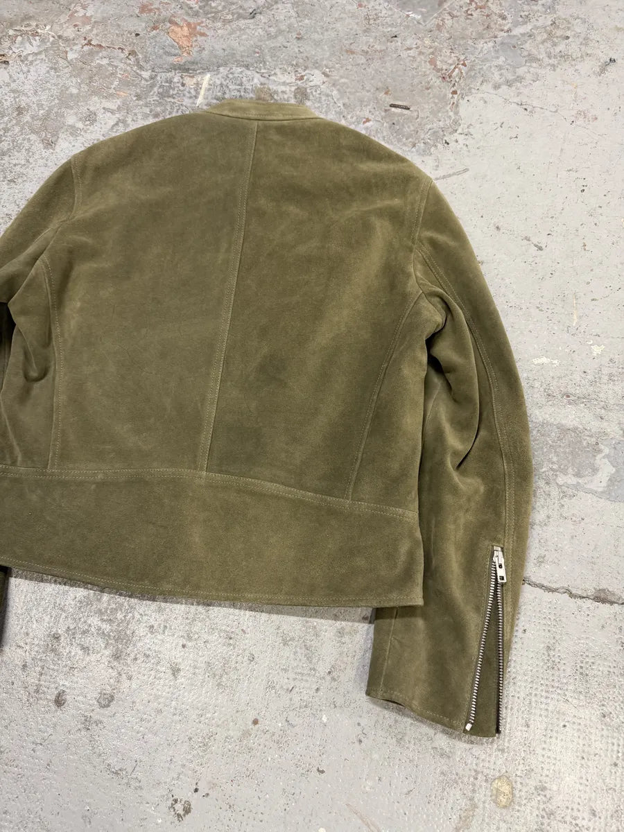 AW2019 Maison Margiela 5-Zip Biker Green Suede Leather Jacket qoBOlCT 14