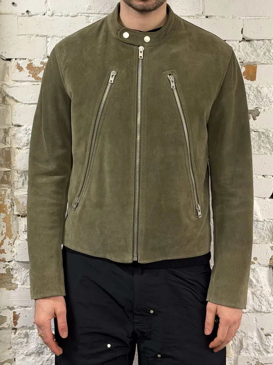 AW2019 Maison Margiela 5-Zip Biker Green Suede Leather Jacket qoBOlCT 2