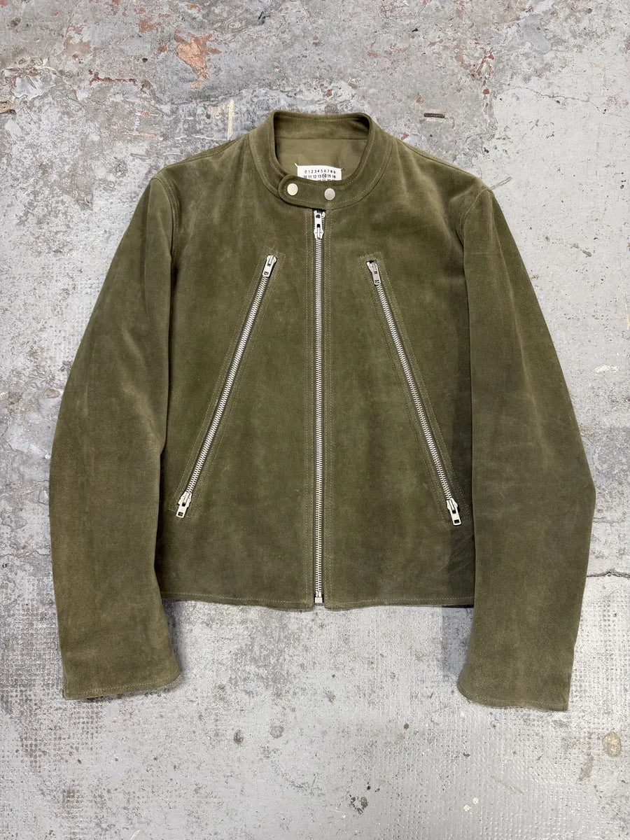 AW2019 Maison Margiela 5-Zip Biker Green Suede Leather Jacket qoBOlCT 4