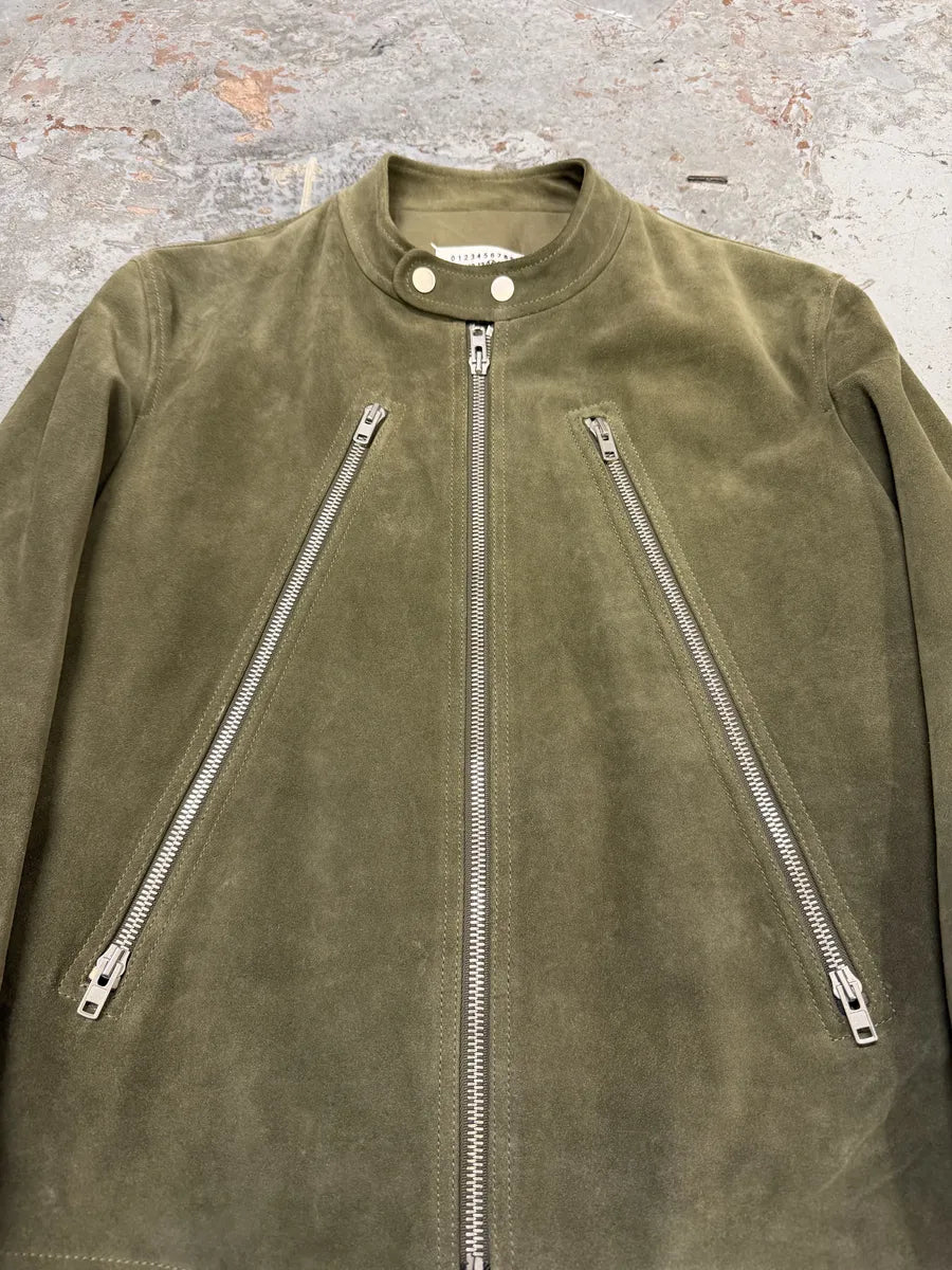 AW2019 Maison Margiela 5-Zip Biker Green Suede Leather Jacket qoBOlCT 6