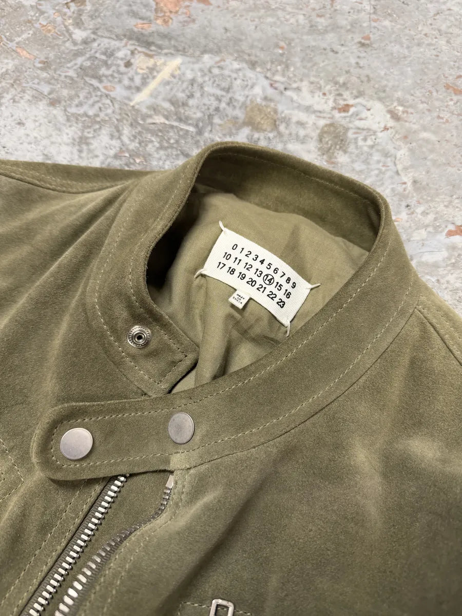 AW2019 Maison Margiela 5-Zip Biker Green Suede Leather Jacket qoBOlCT 7