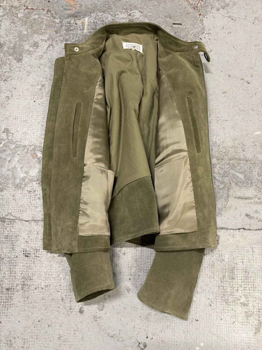 AW2019 Maison Margiela 5-Zip Biker Green Suede Leather Jacket qoBOlCT 8