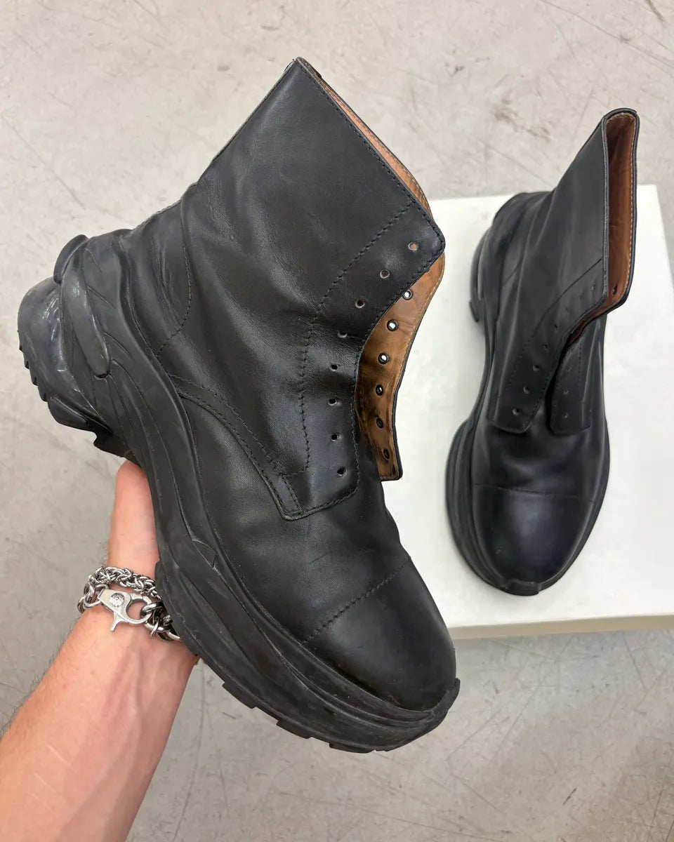 AW2019 Maison Margiela Black Chunky Combat Leather Boots NvcWUtJ 0