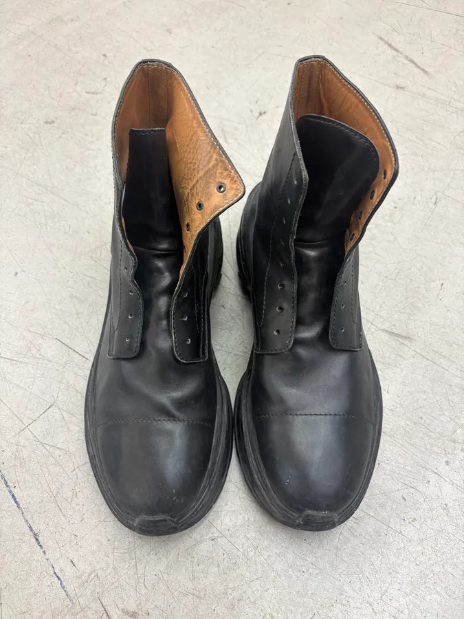 AW2019 Maison Margiela Black Chunky Combat Leather Boots NvcWUtJ 1