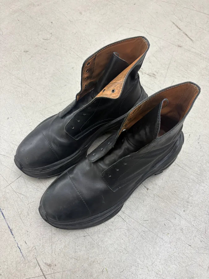 AW2019 Maison Margiela Black Chunky Combat Leather Boots NvcWUtJ 2