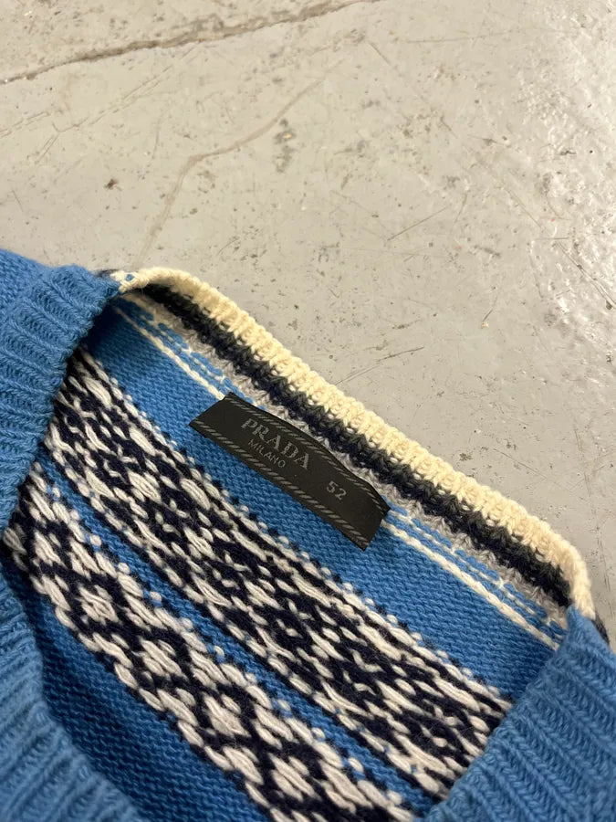 AW2019 Prada Blue Contemporary Wool Sweater HYlFqki 8