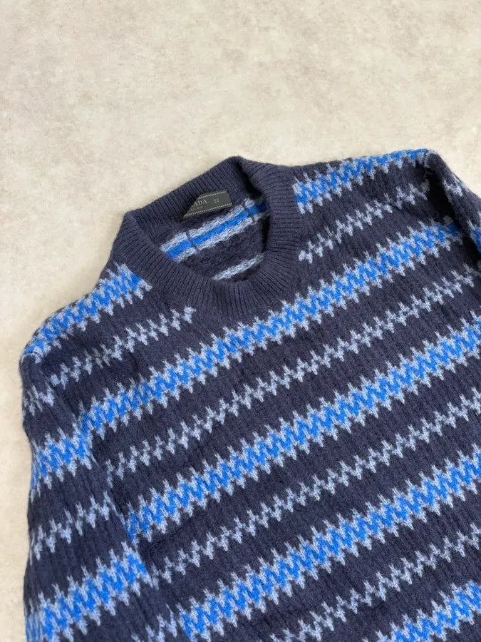 AW2019 Prada Striped Wool Blue Sweater hLwPiAH 4