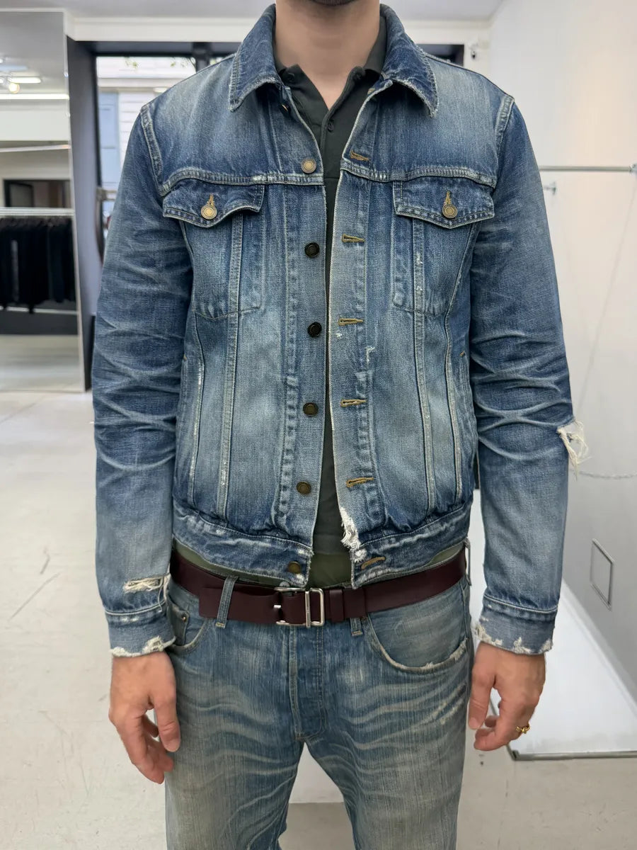 AW2019 Saint Laurent Blue Distressed Denim Jacket FeWMXvO 1