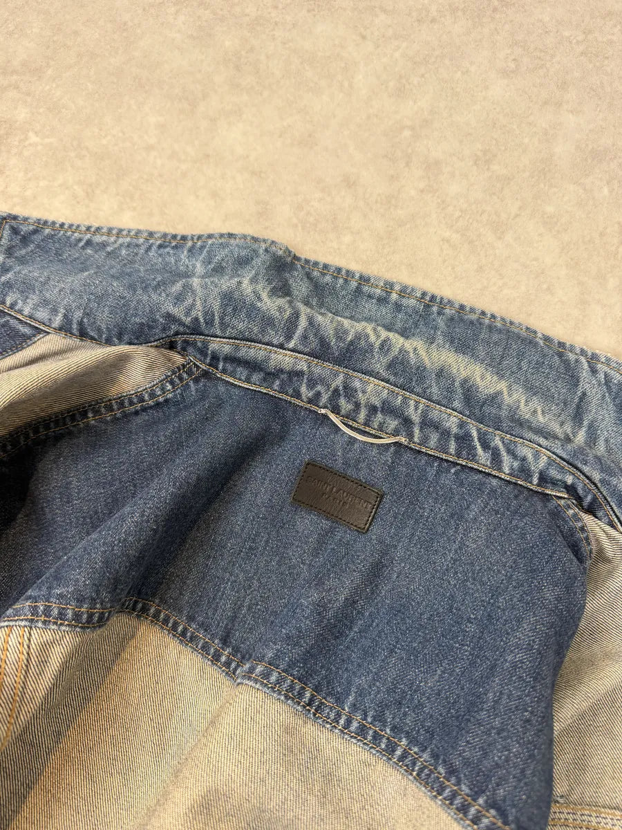 AW2019 Saint Laurent Blue Distressed Denim Jacket FeWMXvO 10