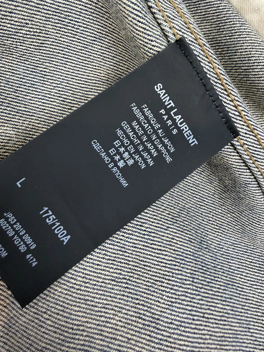 AW2019 Saint Laurent Blue Distressed Denim Jacket FeWMXvO 12