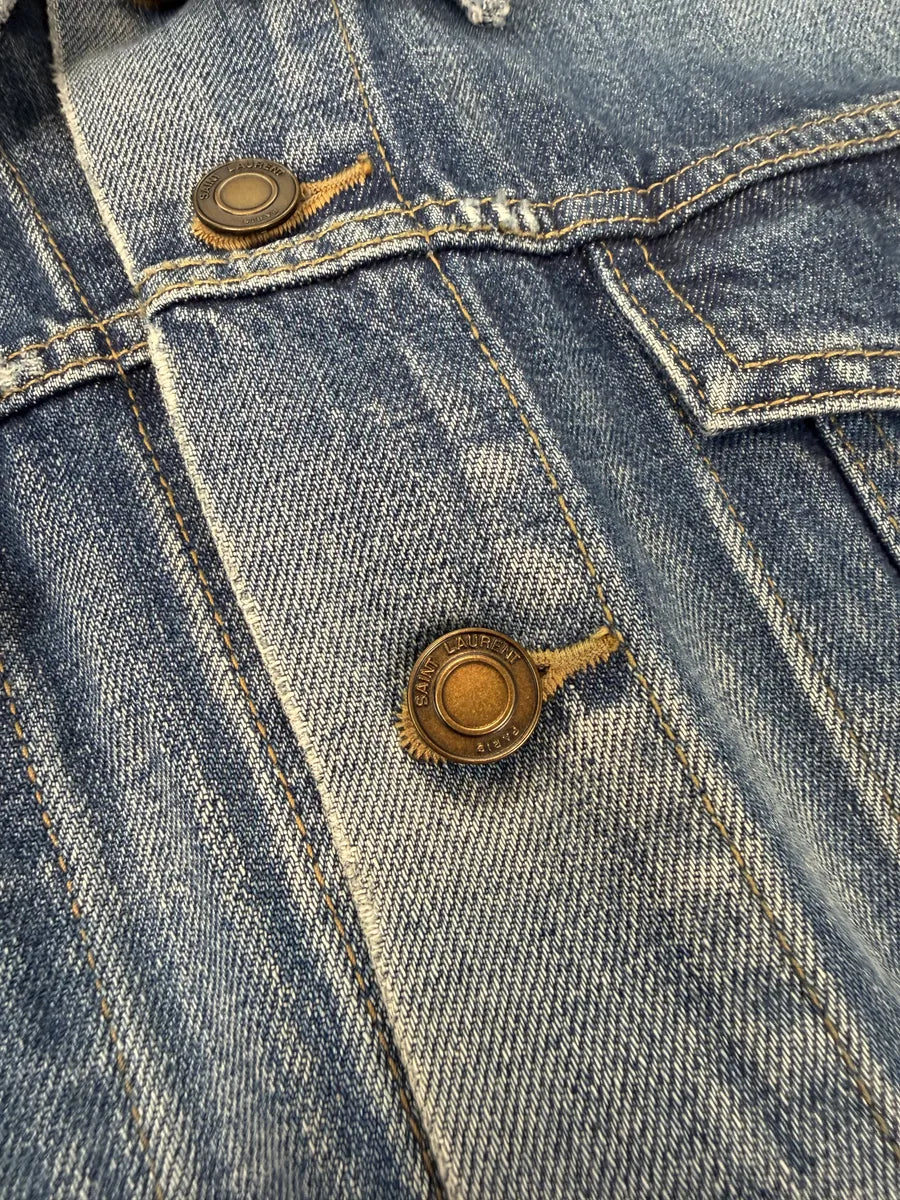 AW2019 Saint Laurent Blue Distressed Denim Jacket FeWMXvO 6