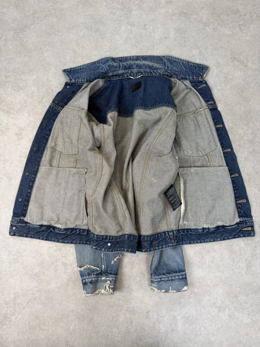 AW2019 Saint Laurent Blue Distressed Denim Jacket FeWMXvO 9