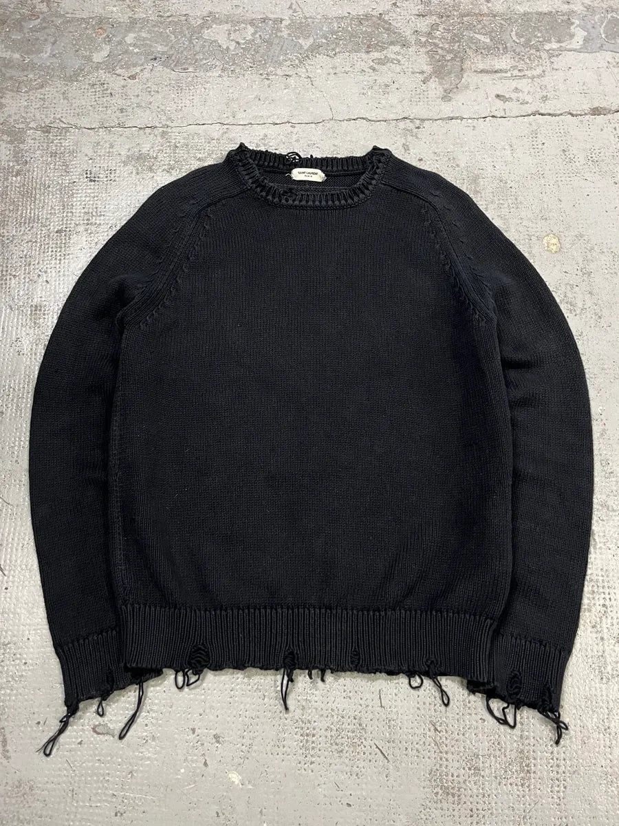 AW2019 Saint Laurent Distressed Black Sweater eSwXXnM 0