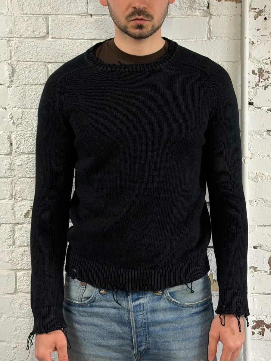 AW2019 Saint Laurent Distressed Black Sweater eSwXXnM 1