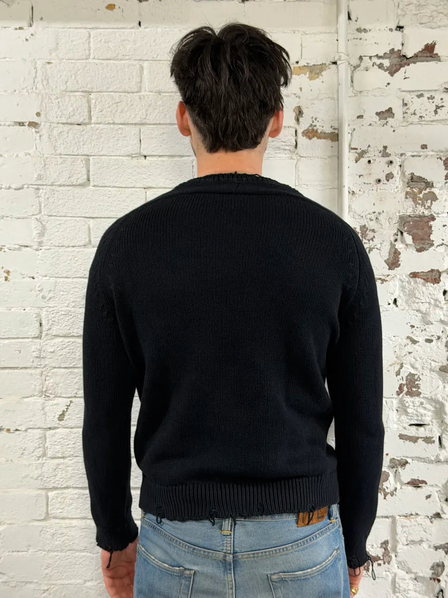 AW2019 Saint Laurent Distressed Black Sweater eSwXXnM 2