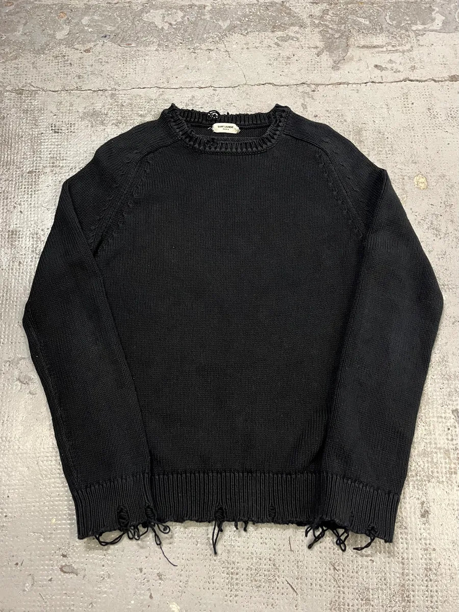 AW2019 Saint Laurent Distressed Black Sweater eSwXXnM 3