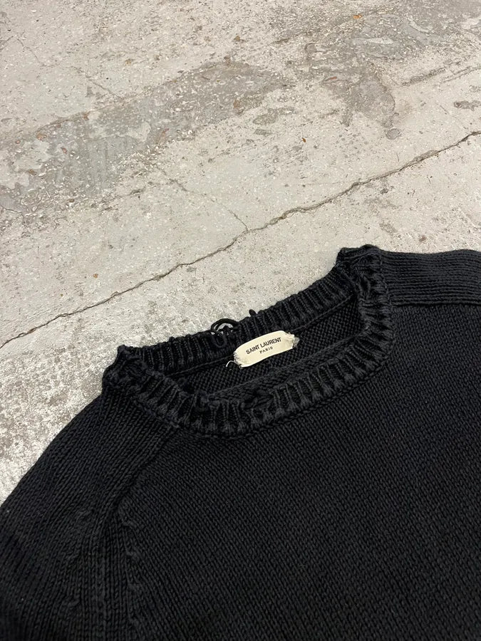 AW2019 Saint Laurent Distressed Black Sweater eSwXXnM 4