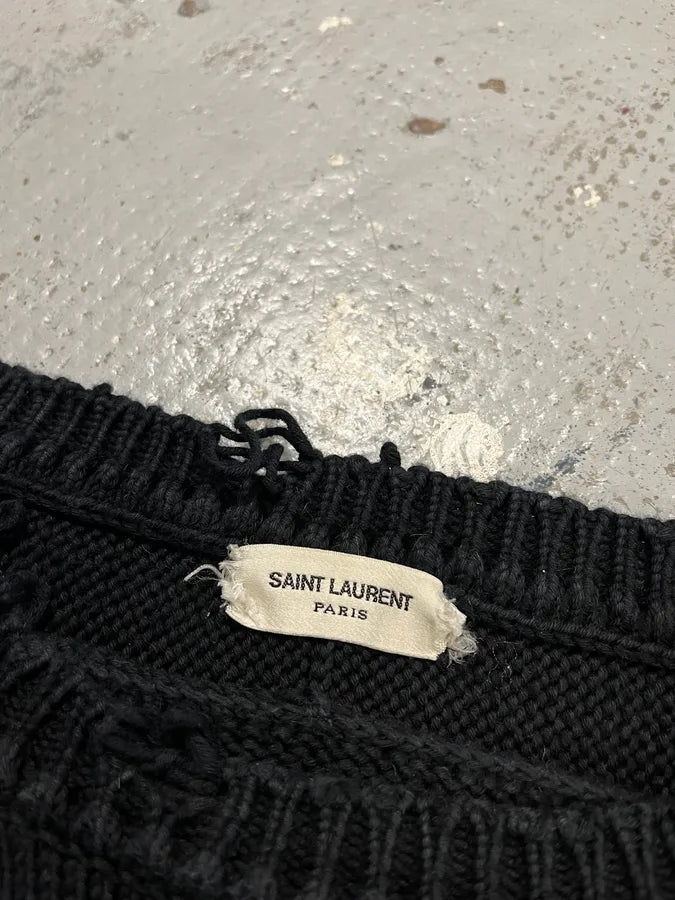 AW2019 Saint Laurent Distressed Black Sweater eSwXXnM 7