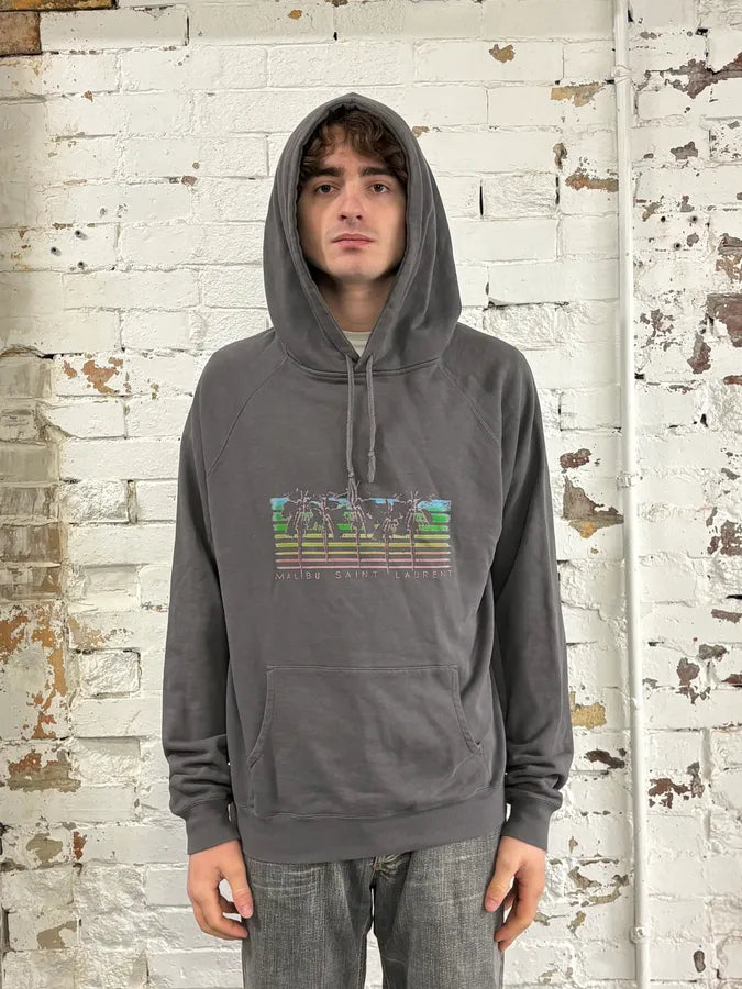 AW2019 Saint Laurent Malibu Palm Trees Grey Hoodie BMSPZYS 1