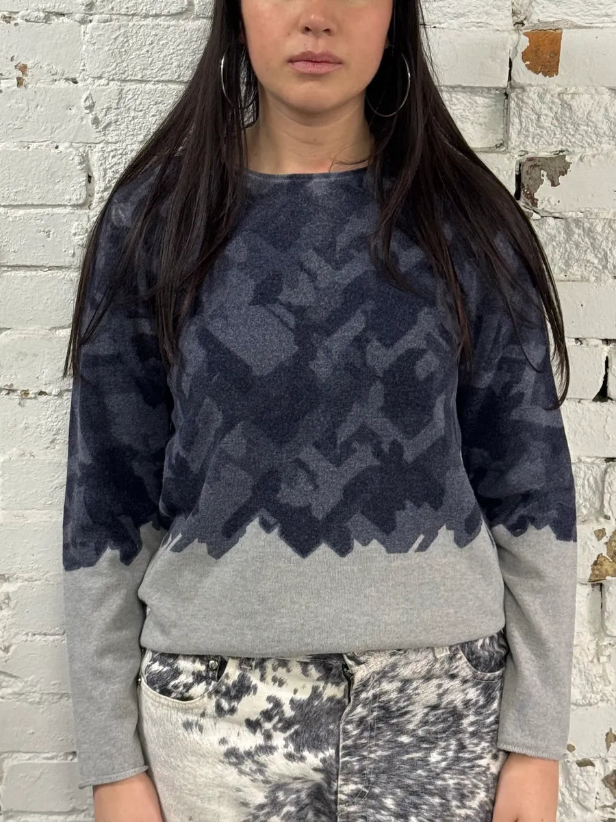 AW2020 Emporio Armani Navy Gradient Grey Wool Sweater LlSRQJp 1