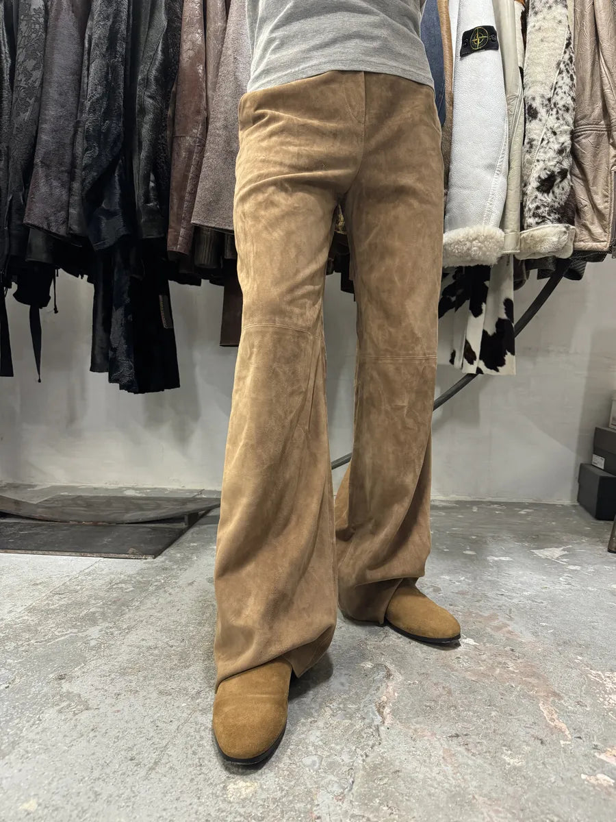 AW2020 Emporio Armani Suede Beige Leather Pants (S/M) 3