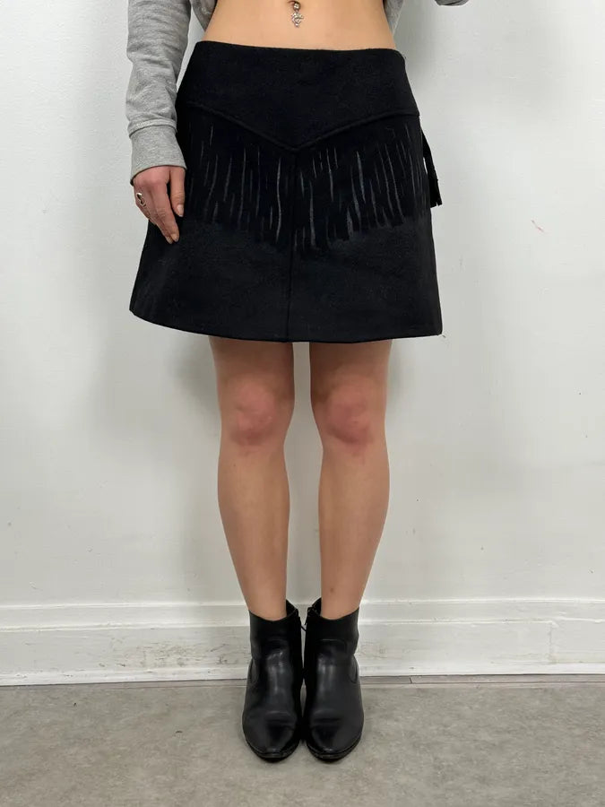 AW2020 Maison Margiela Black Fringe Trompe L’oeil Skirt XnGiPuI 0