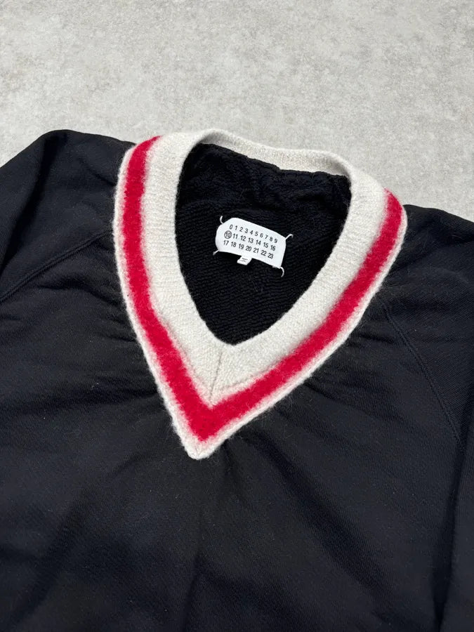AW2020 Maison Margiela Black Candy Wool Stripes V-Neck Sweater zbesReI 4