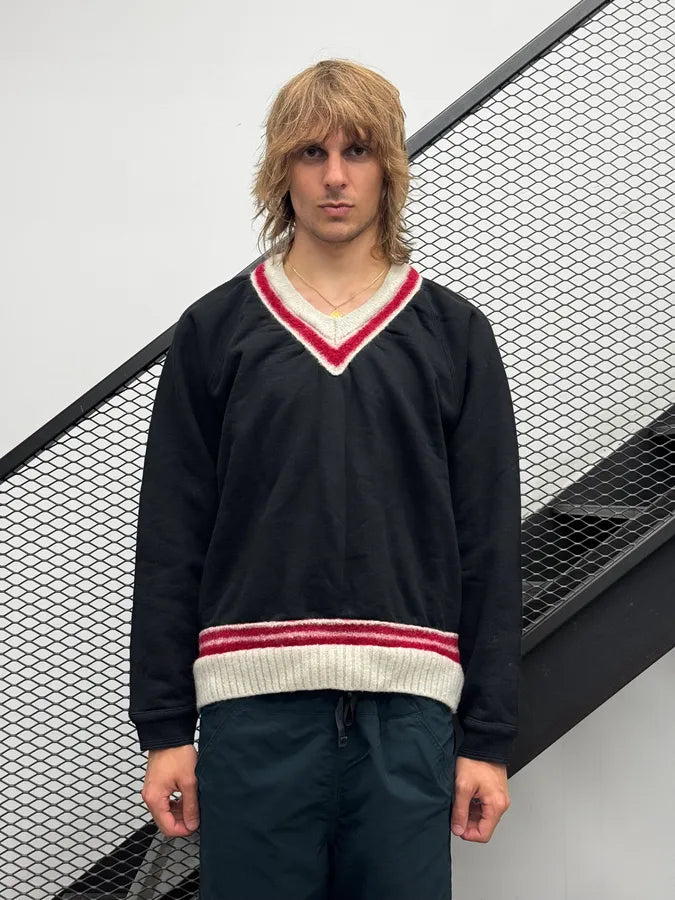 AW2020 Maison Margiela Black Candy Wool Stripes V-Neck Sweater zbesReI 2