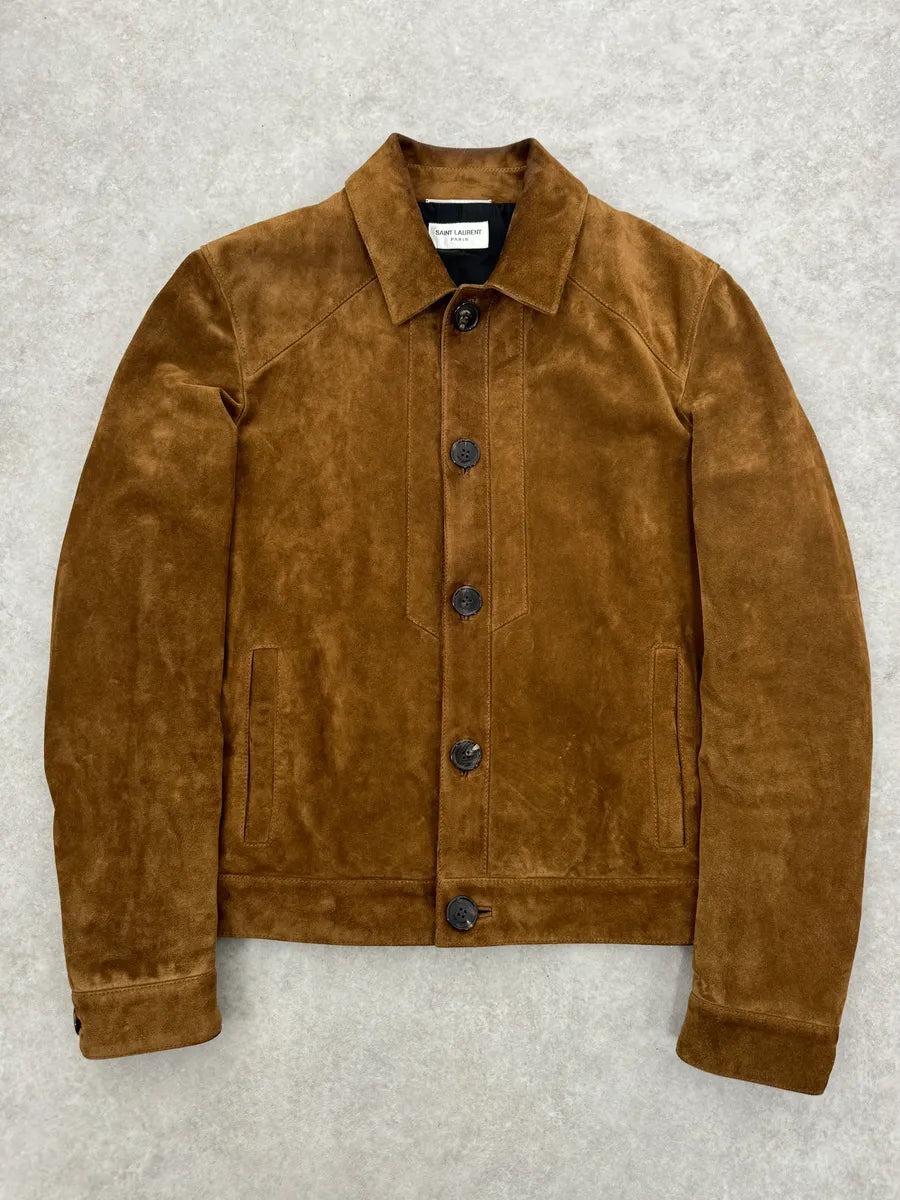 AW2020 Saint Laurent Brown Camel Suede Leather Trucker Jacket uVrrzhZ 0