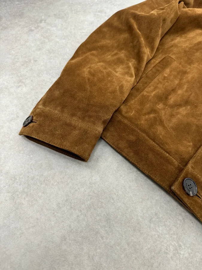 AW2020 Saint Laurent Brown Camel Suede Leather Trucker Jacket uVrrzhZ 5
