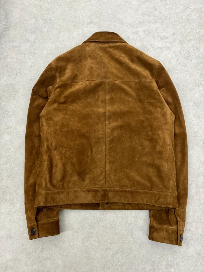 AW2020 Saint Laurent Brown Camel Suede Leather Trucker Jacket uVrrzhZ 6
