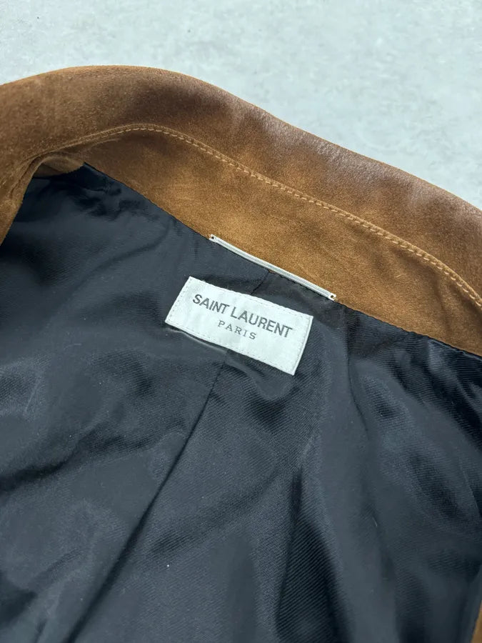 AW2020 Saint Laurent Brown Camel Suede Leather Trucker Jacket uVrrzhZ 8