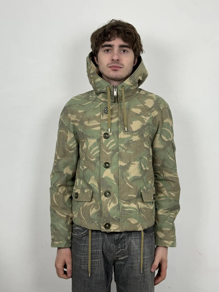 AW2020 Saint Laurent Military Hooded Camo Green Jacket OMrdhXg 2