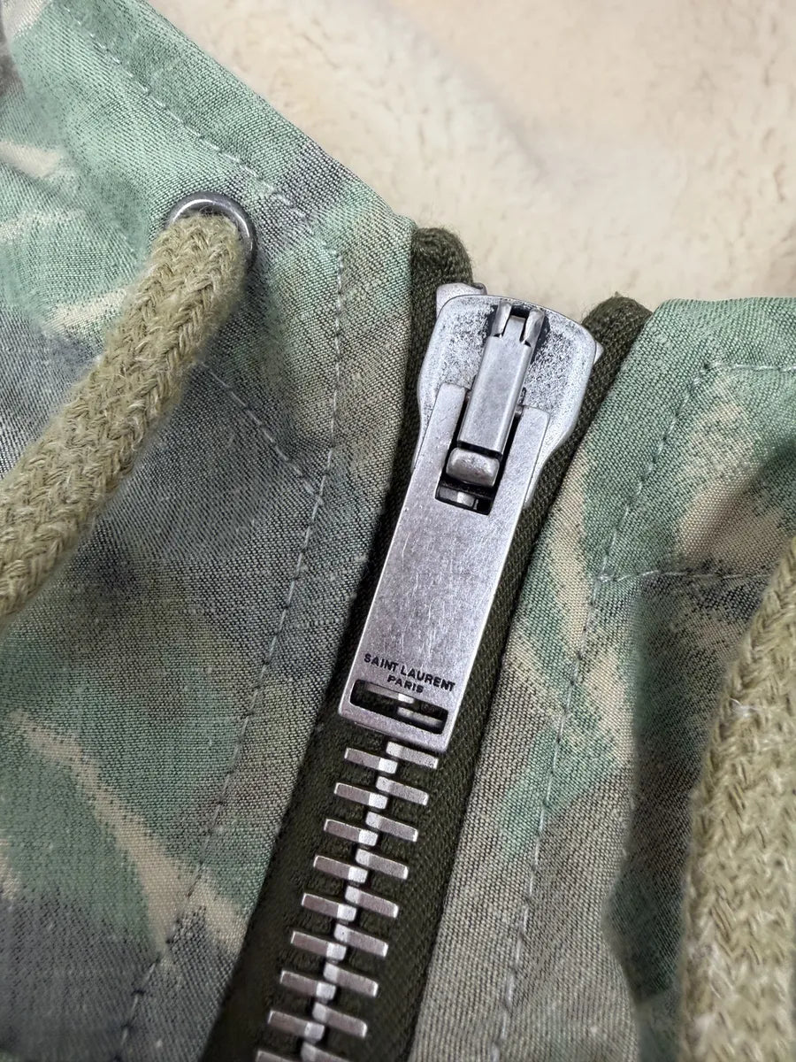 AW2020 Saint Laurent Military Hooded Camo Green Jacket OMrdhXg 5