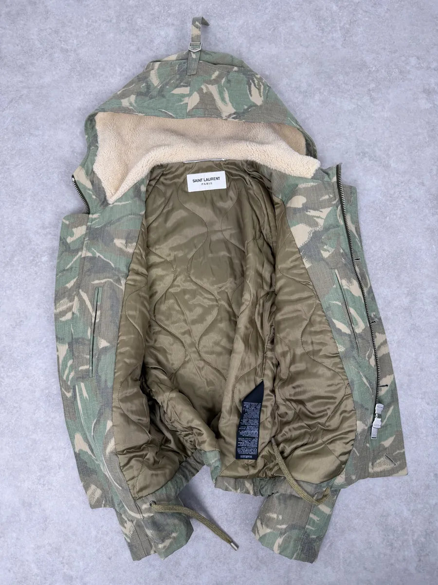AW2020 Saint Laurent Military Hooded Camo Green Jacket OMrdhXg 8