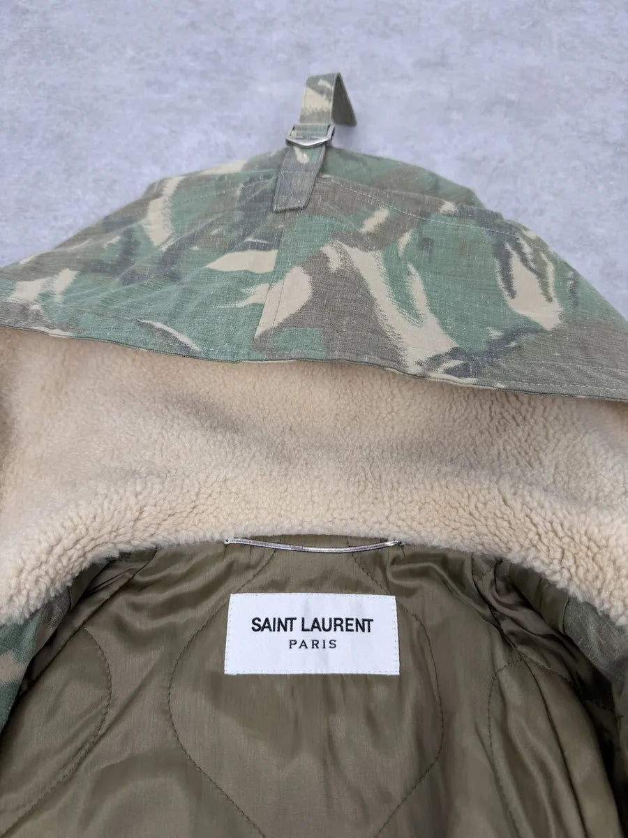 AW2020 Saint Laurent Military Hooded Camo Green Jacket OMrdhXg 9