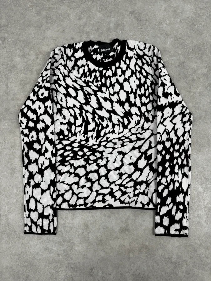 AW2021 Cavalli Black & White Irregular Volcano Pattern Sweater bMKnHbm 0