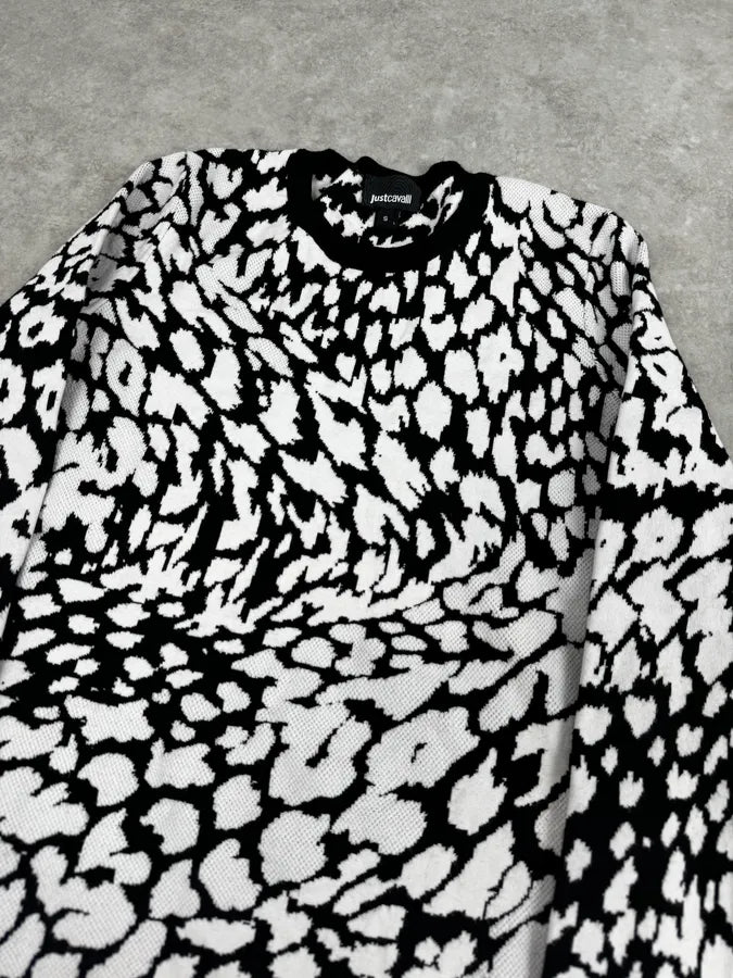AW2021 Cavalli Black & White Irregular Volcano Pattern Sweater bMKnHbm 2