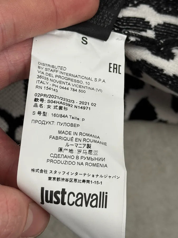 AW2021 Cavalli Black & White Irregular Volcano Pattern Sweater bMKnHbm 6