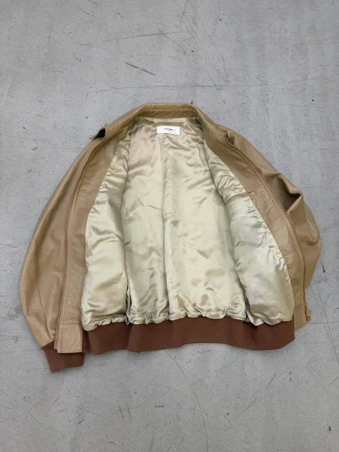 AW2021 Celine Beige Leather Bomber Jacket by Hedi Slimane vylodmg 11